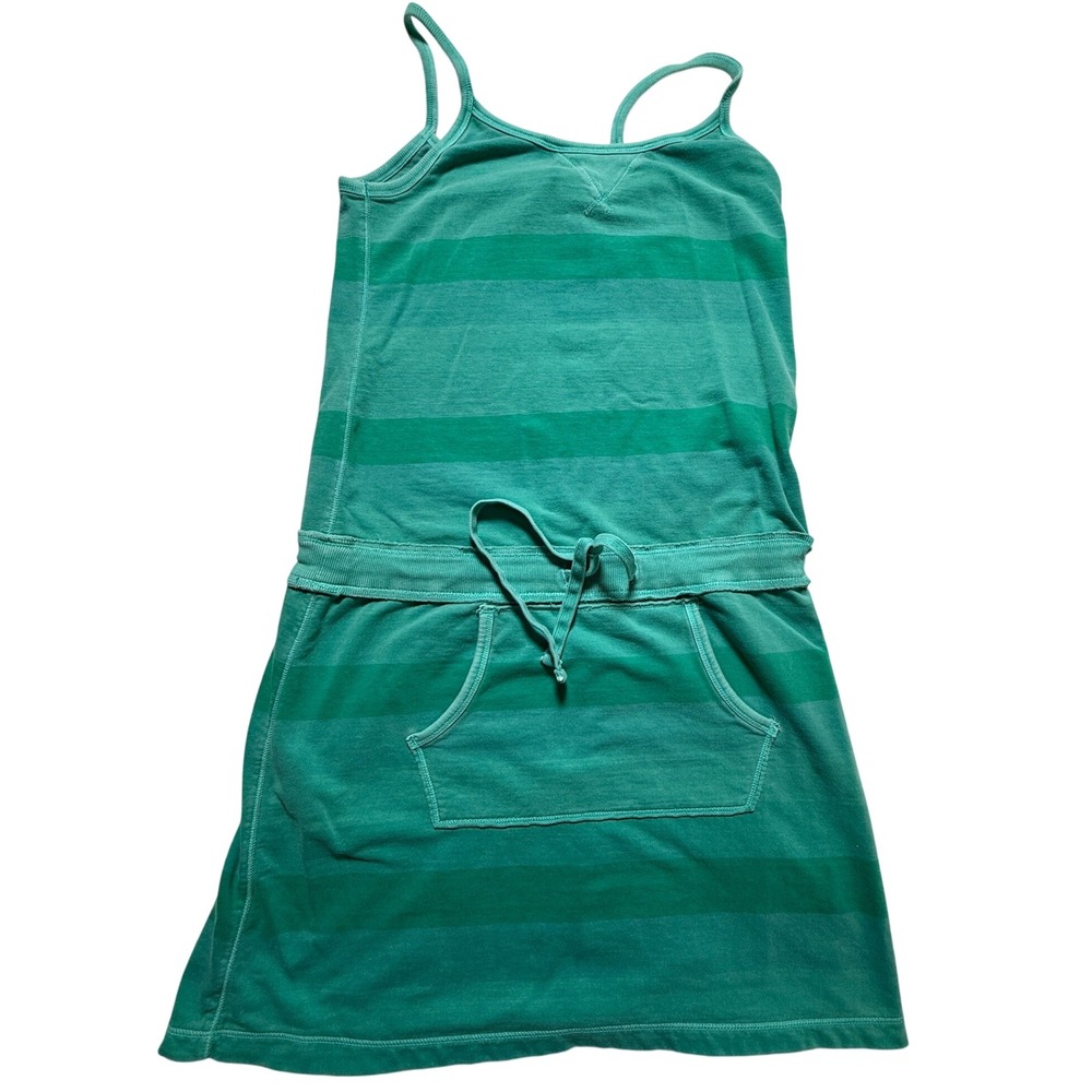 Gap Striped Sweatshirt Dress Wms M Green Vintage 80s Drawstring Kangaroo Pocket